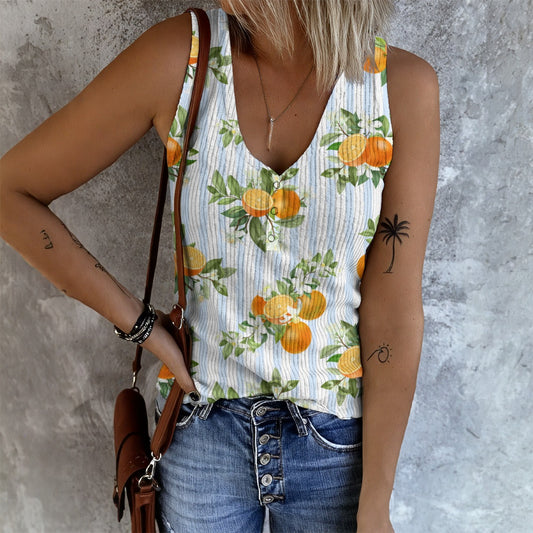 Striped Oranges Women's Button Tank