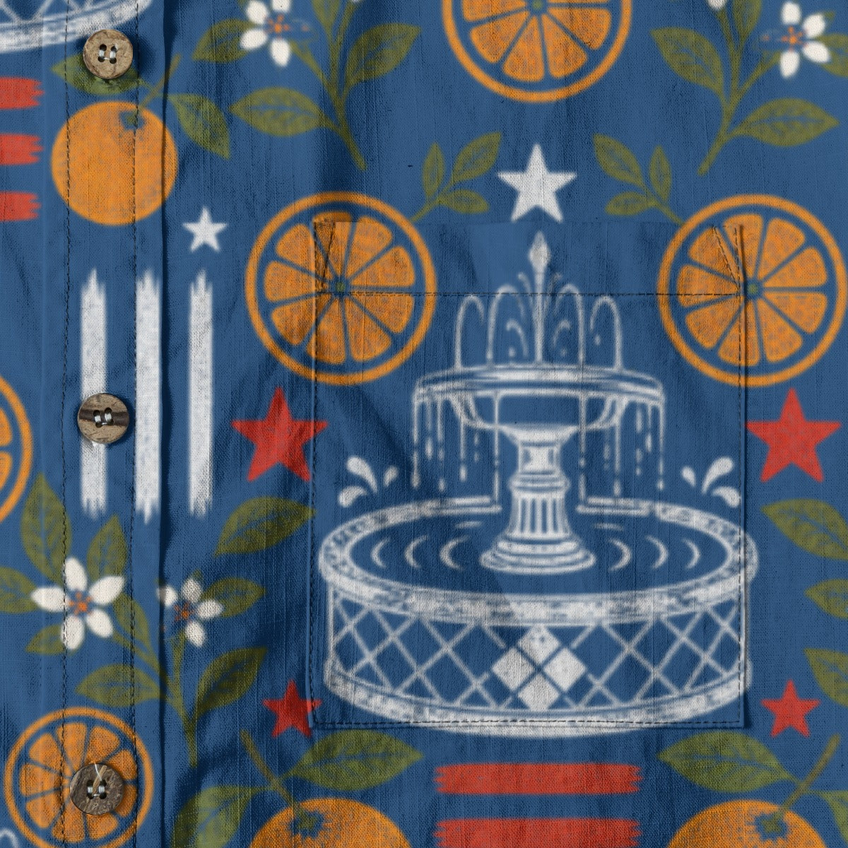 Stars, Stripes & Citrus Button-Up in Blue