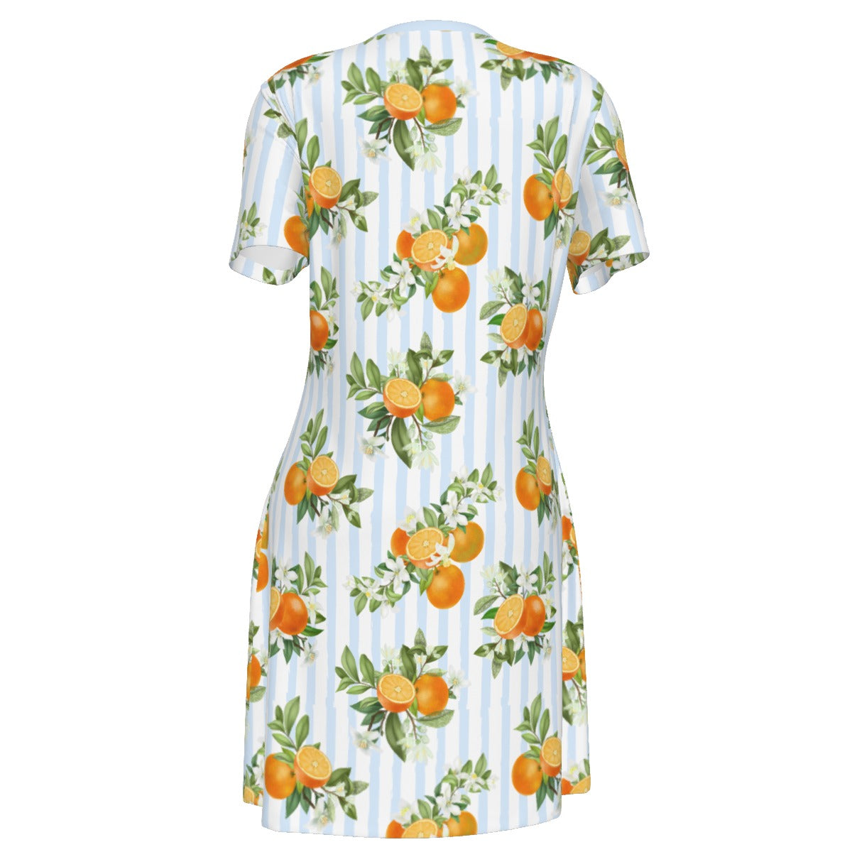 French Blue Citrus Women's V Neck Dress. 100% Cotton