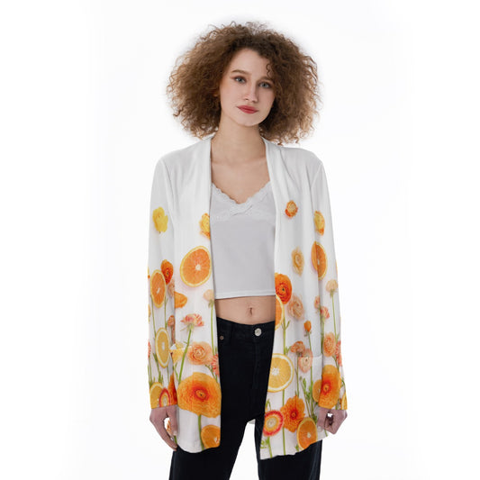 Floral Cara Cara All-Over Print Women's Patch Pocket Cardigan