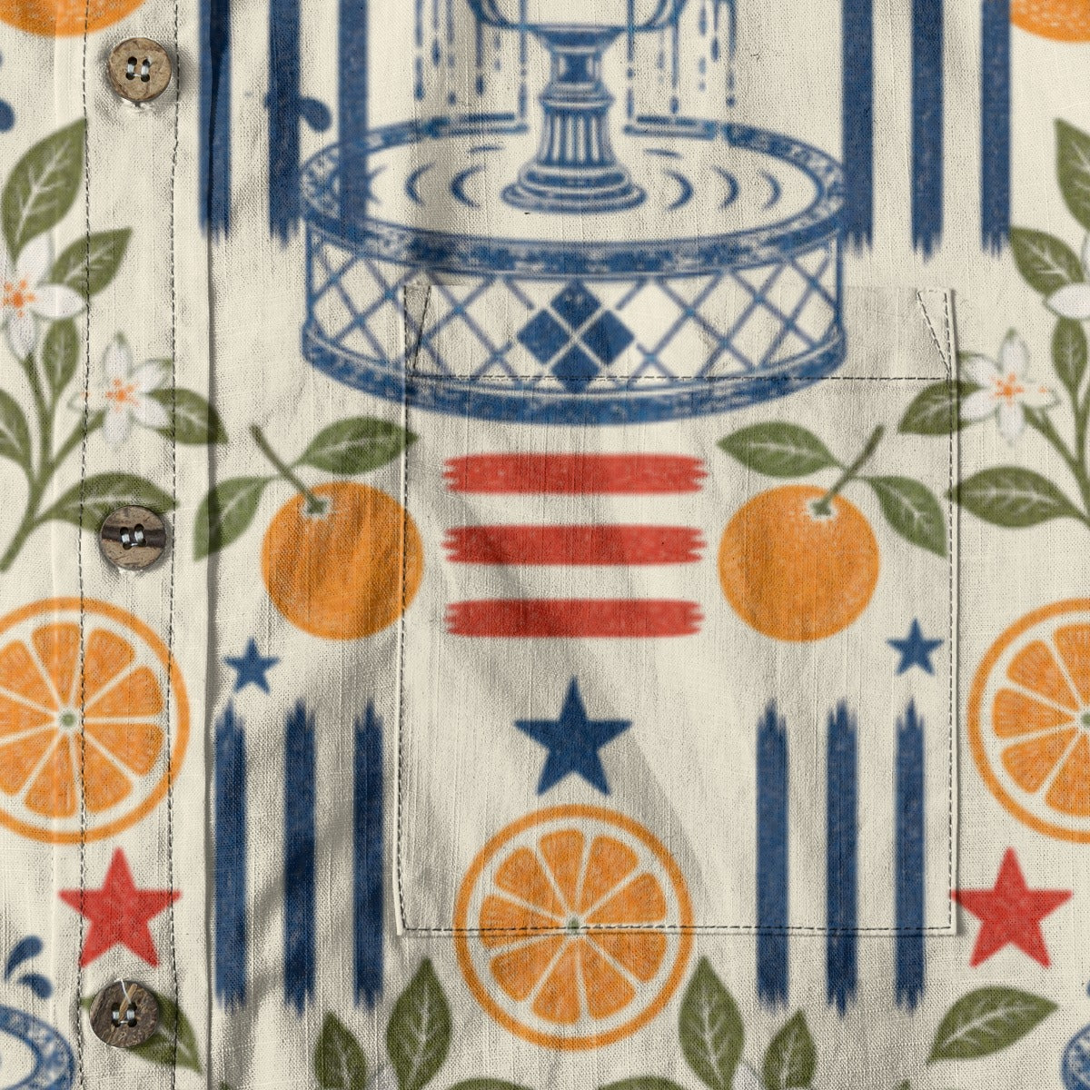 Stars, Stripes & Citrus Button-Up in Cream