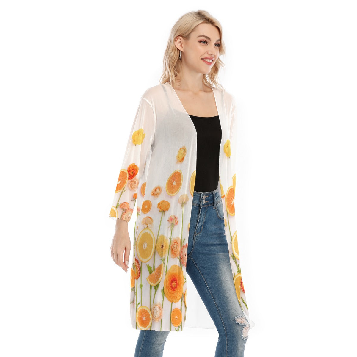 Floral Cara Cara Women's V-neck Mesh Cardigan