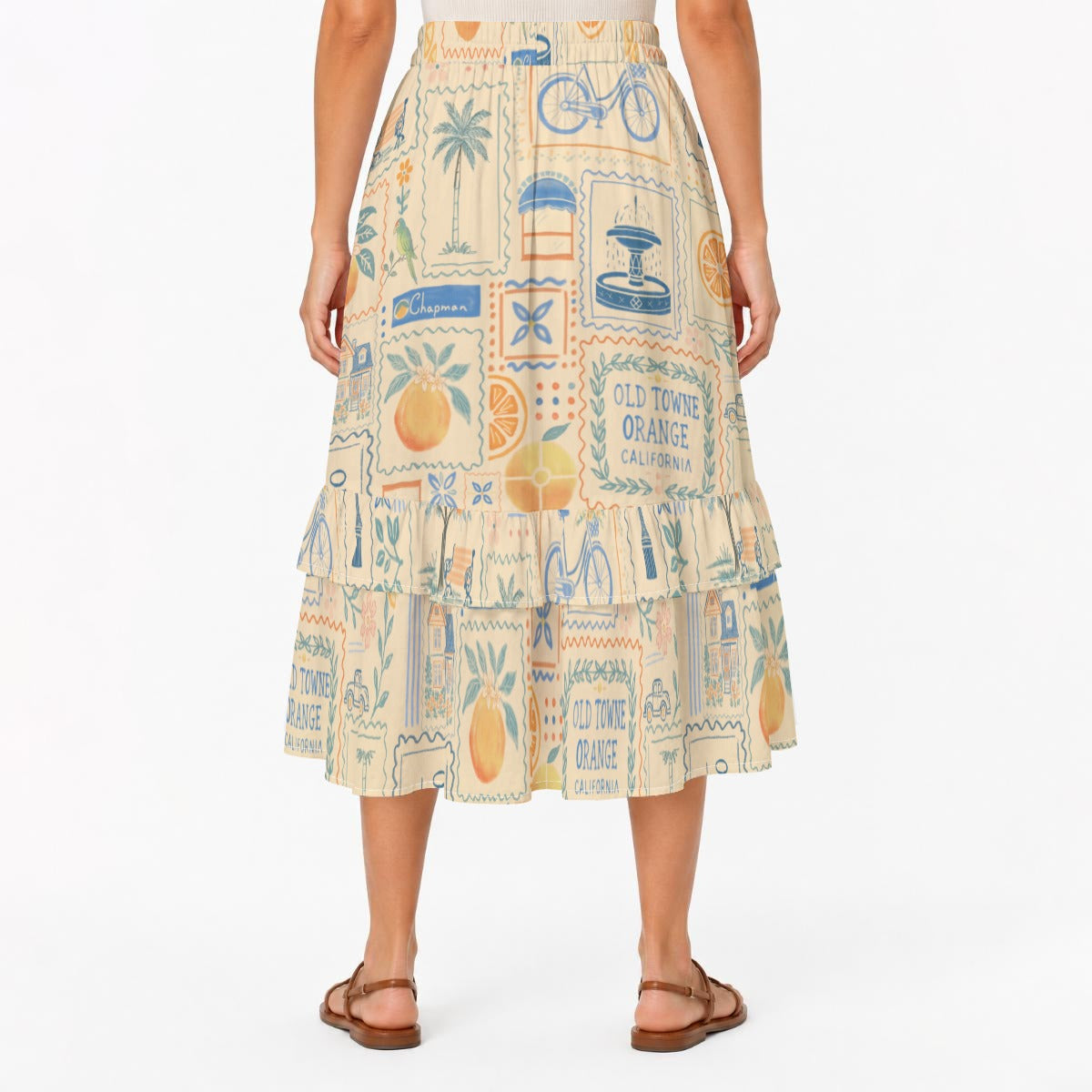 La Dolce Orange Ruffle Midi Skirt