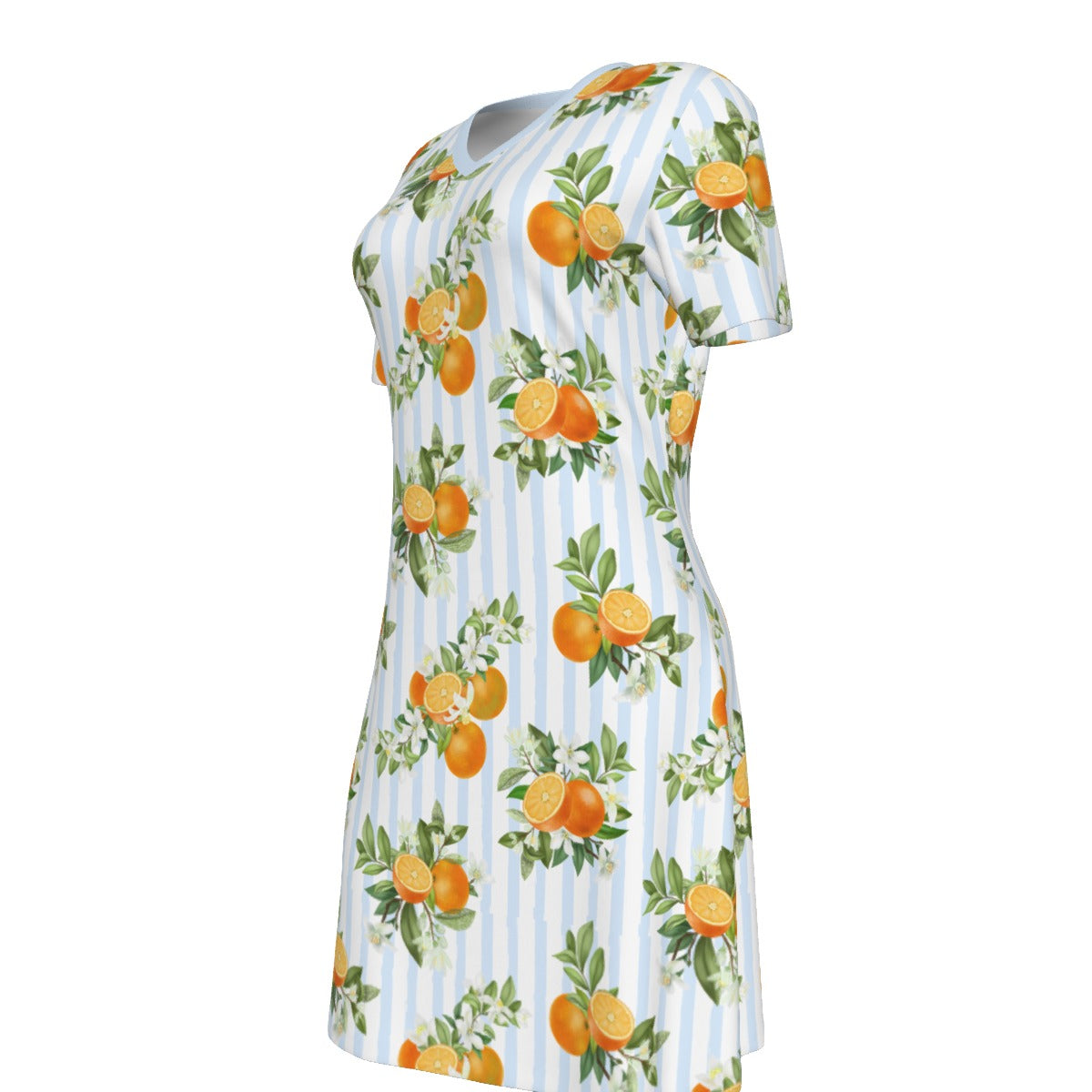 French Blue Citrus Women's V Neck Dress. 100% Cotton