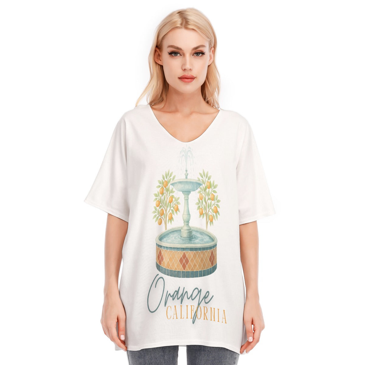 Watercolor Fountain Woman's Flowy Sleeve Blouse