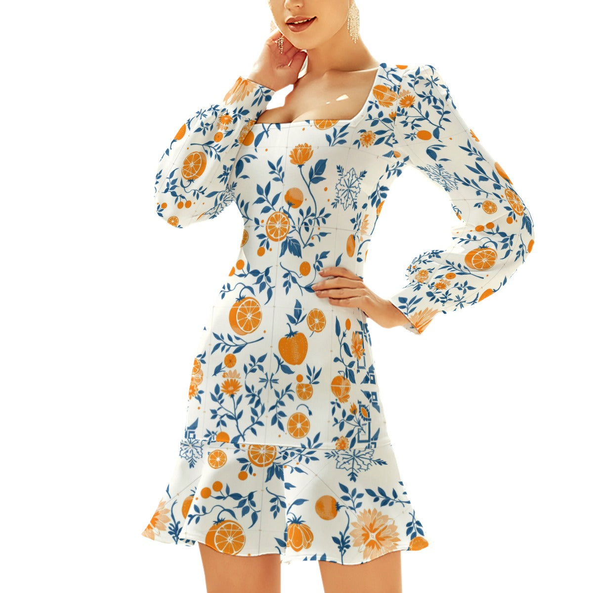 Italian Oranges Tiled Pattern Women's Ruffle Hem Skinny Dress by Orange.Sweet.Orange