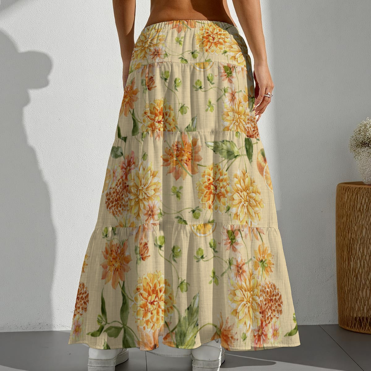 Golden Dahlia Tiered Maxi Skirt