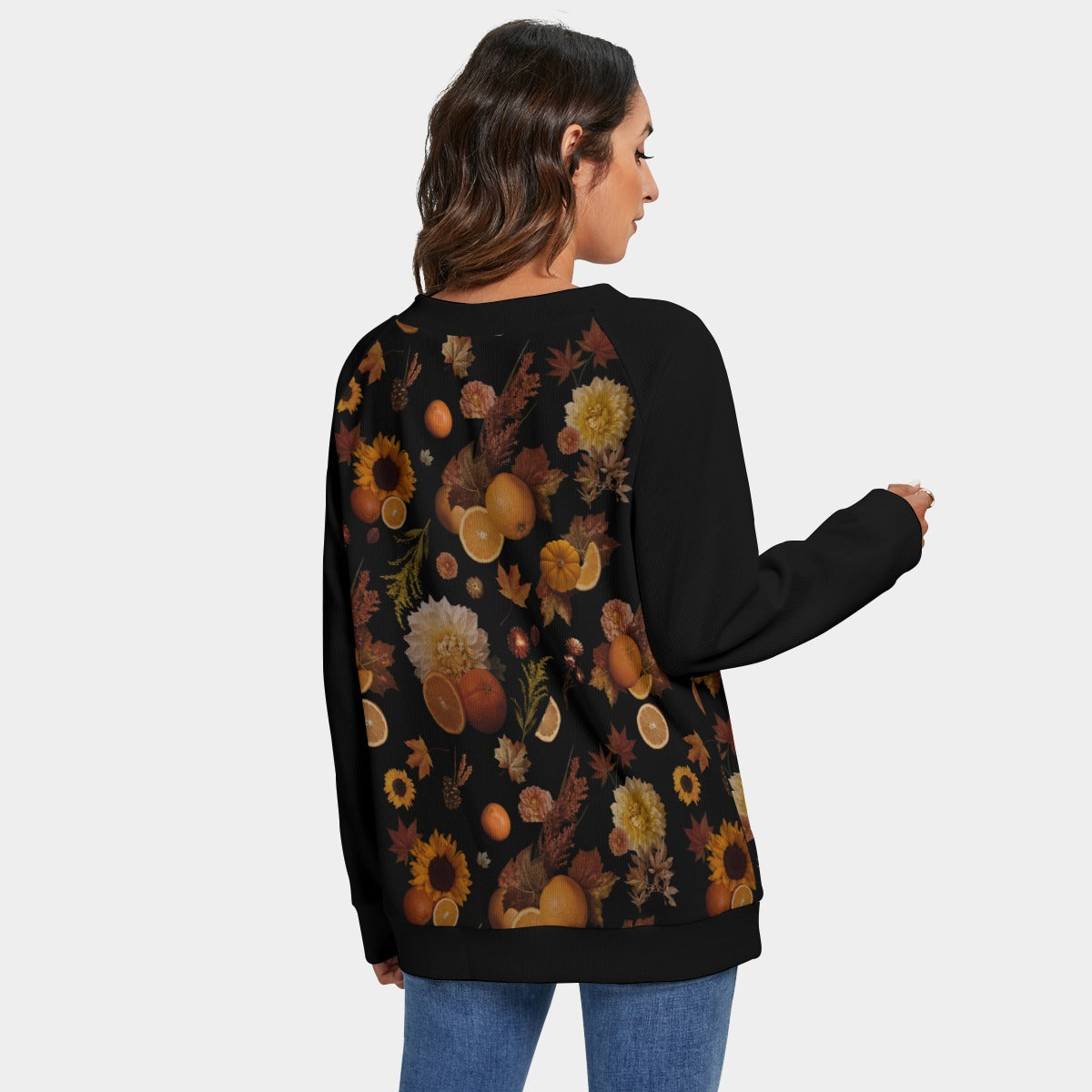 Orange Harvest Women's V-neck Imitation Knitted Sweater With Long Sleeve