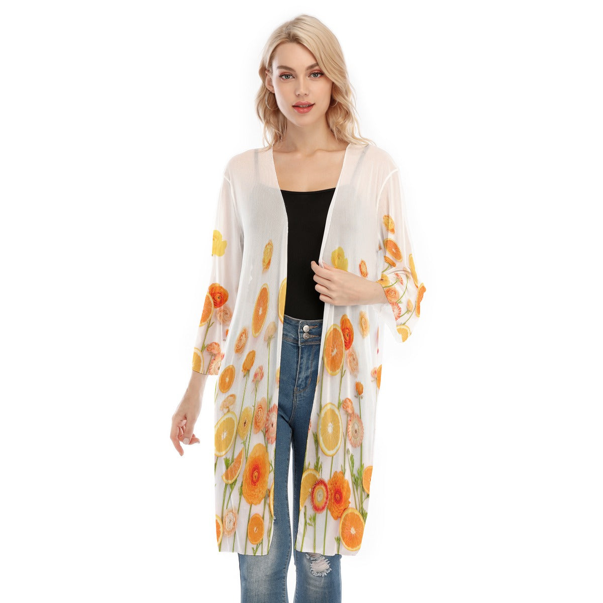 Floral Cara Cara Women's V-neck Mesh Cardigan