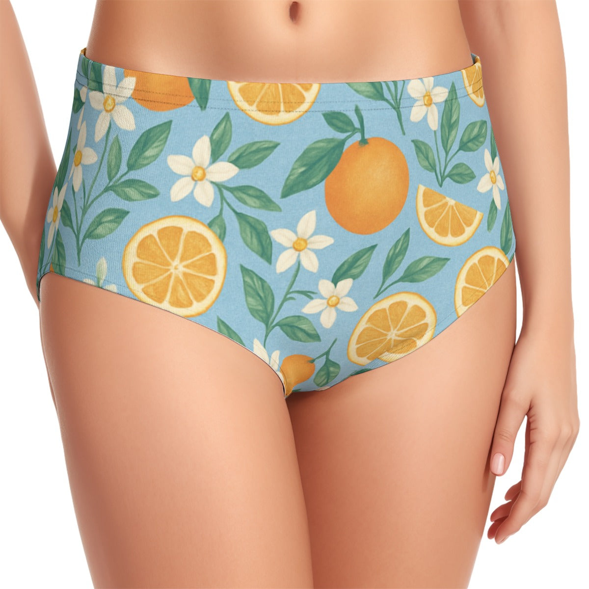 Playful Orange Blossoms Women's Swimsuit Set With Halter