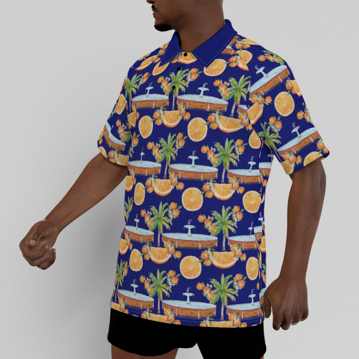Old Towne Fountain Men's Short Sleeve Polo Shirt With Button Closure