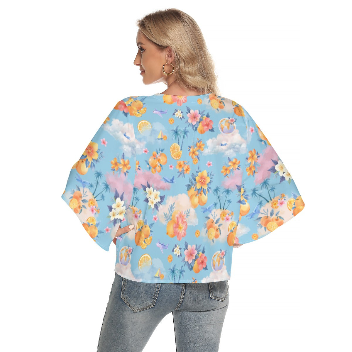 Heidi's Bat Sleeve Light V-neck Front Buttoned Top