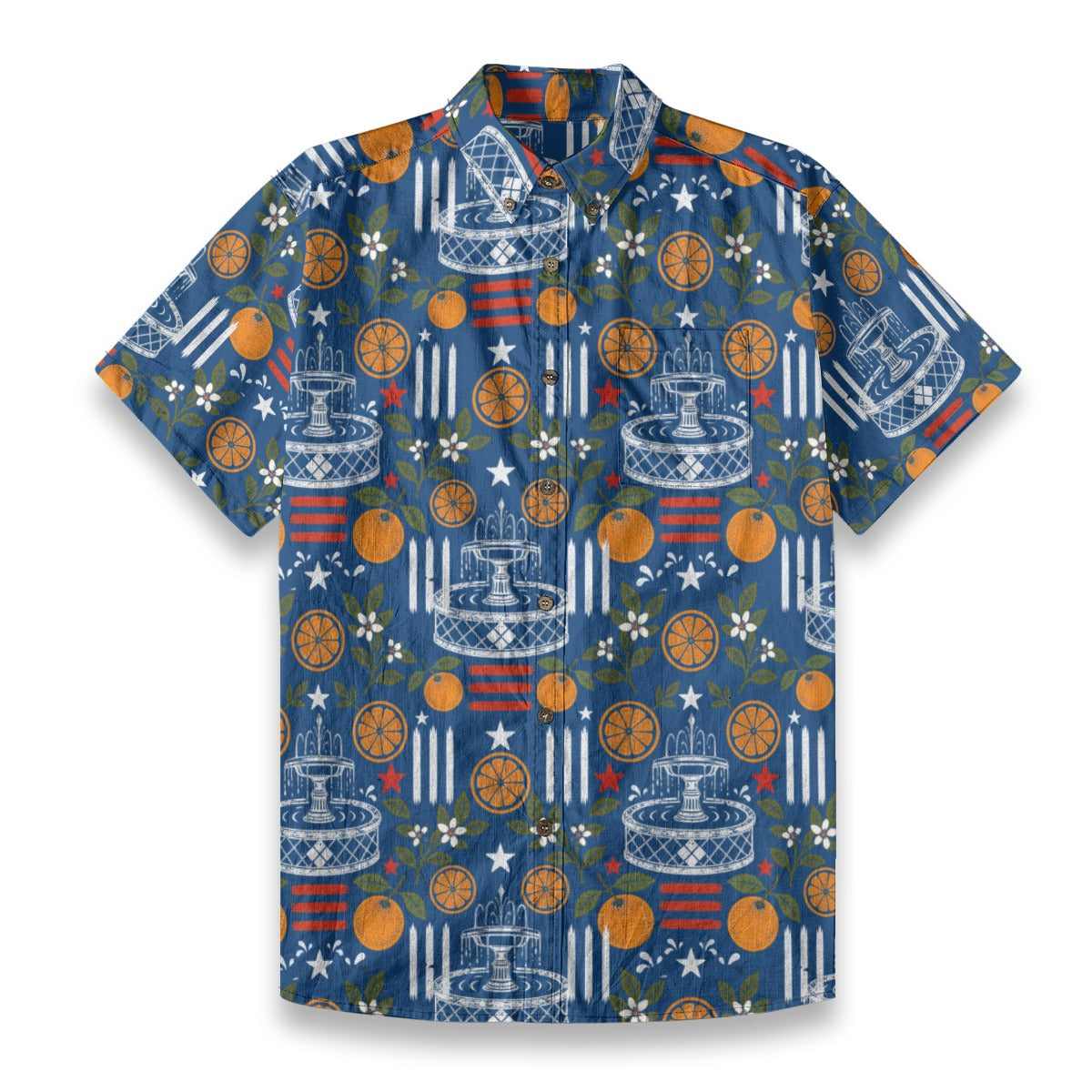 Stars, Stripes & Citrus Button-Up in Blue