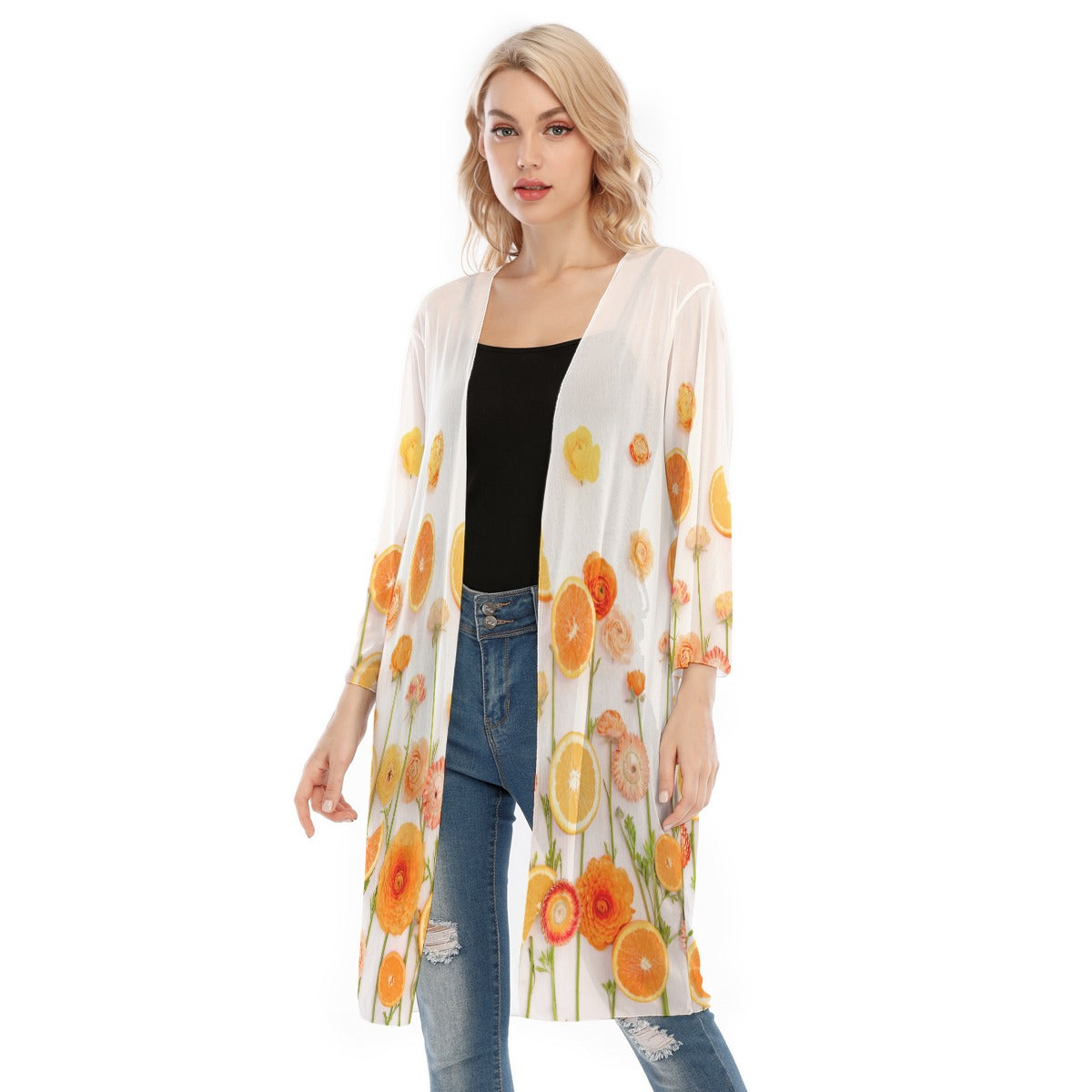 Floral Cara Cara Women's V-neck Mesh Cardigan
