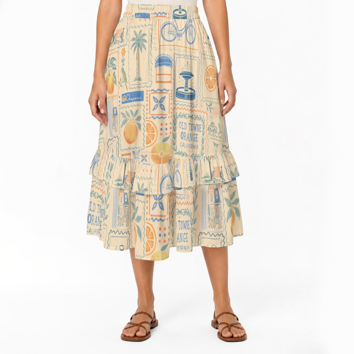 La Dolce Orange Ruffle Midi Skirt