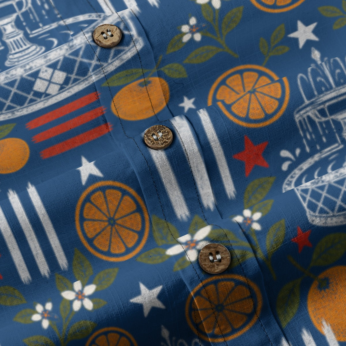 Stars, Stripes & Citrus Button-Up in Blue