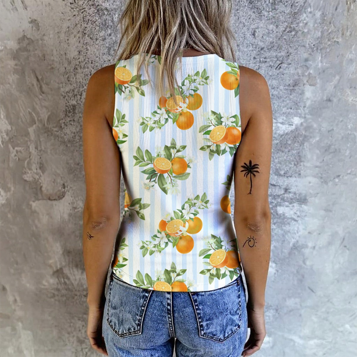 Striped Oranges Women's Button Tank