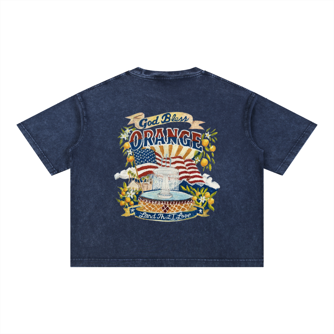 God Bless Orange Mineral Wash Boxy Tee