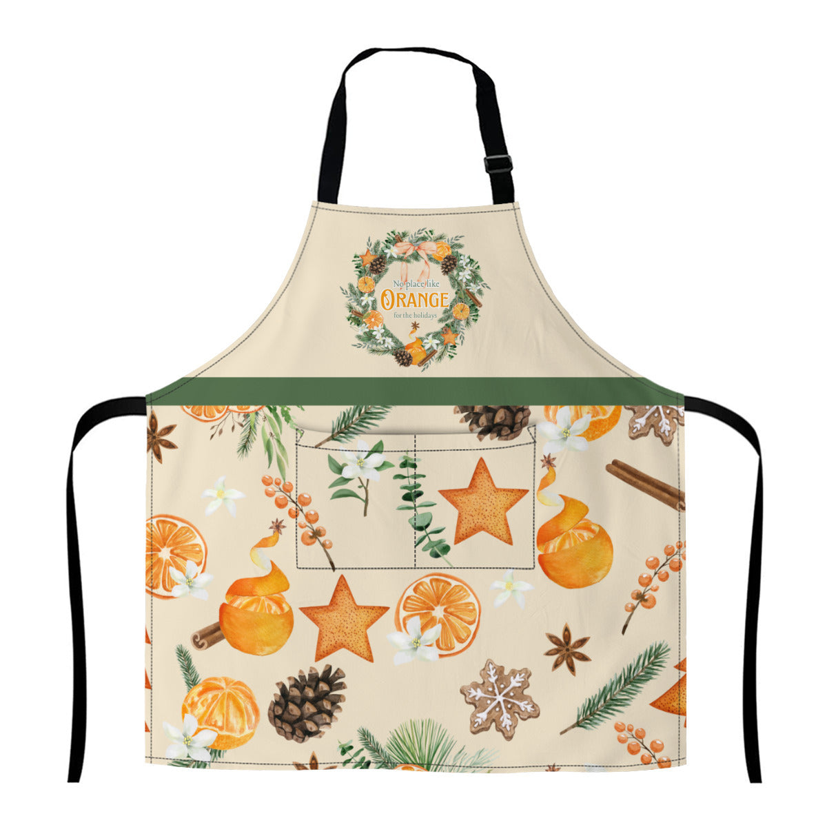 Orange for the Holidays Christmas Apron with Hunter Green Stripe