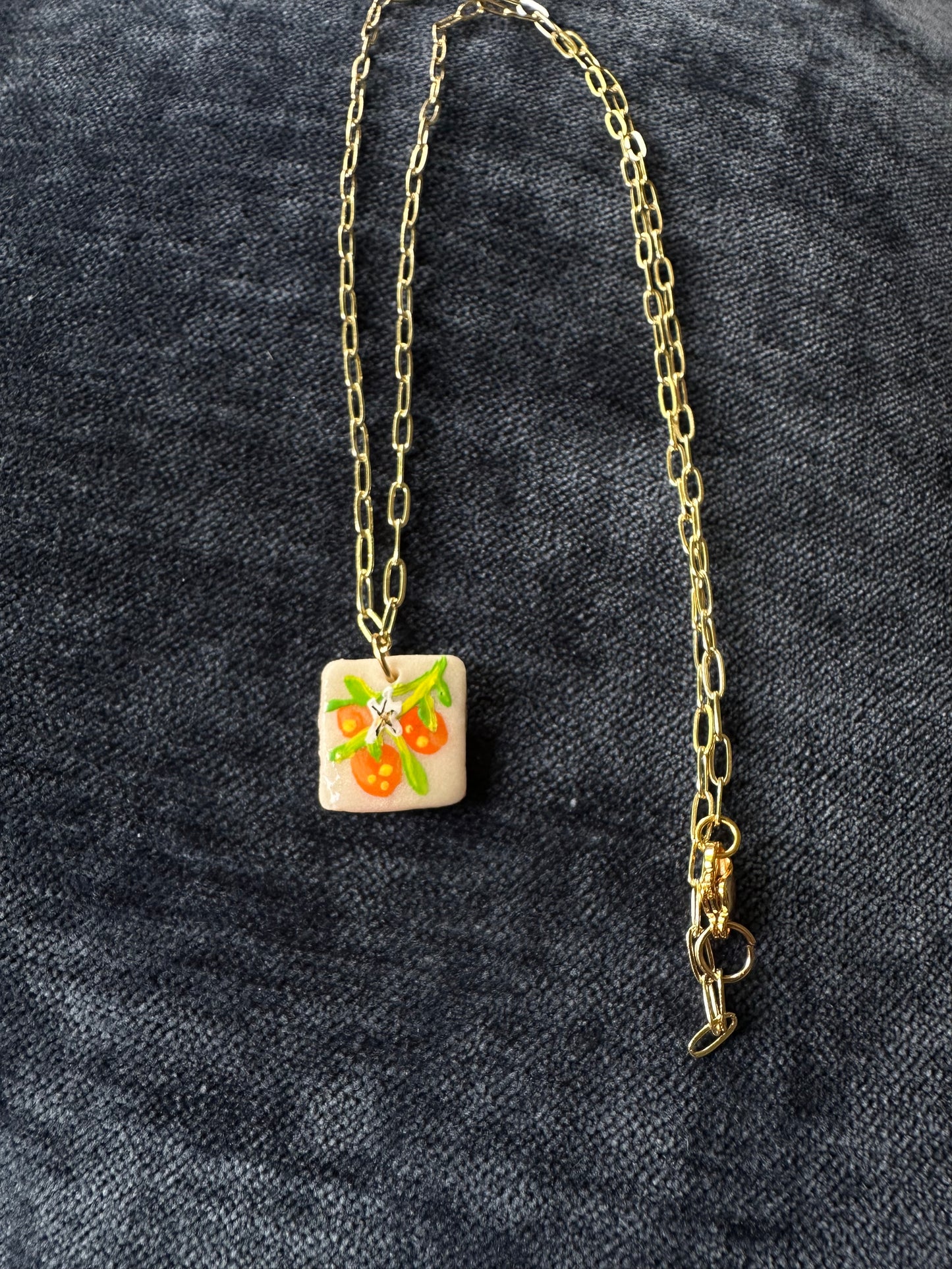 Hand painted Square Orange Blossom Necklace