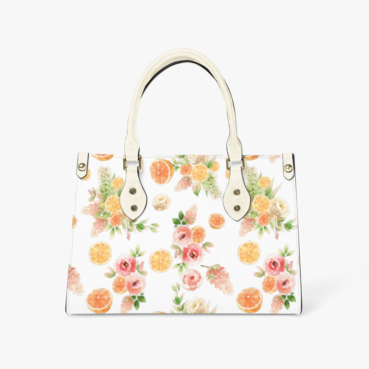 Orange Floral Women's Tote Purse - White
