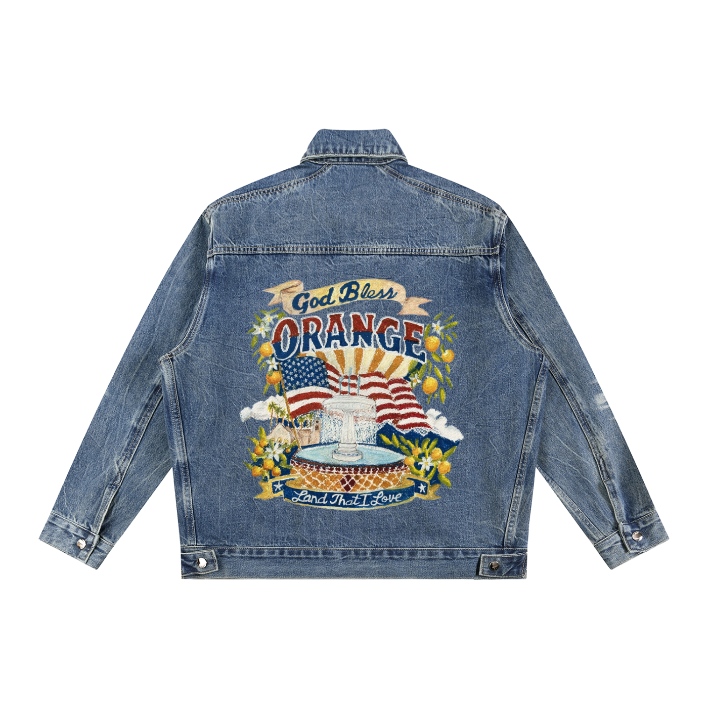 God Bless Orange Patriotic Classic Denim Jacket