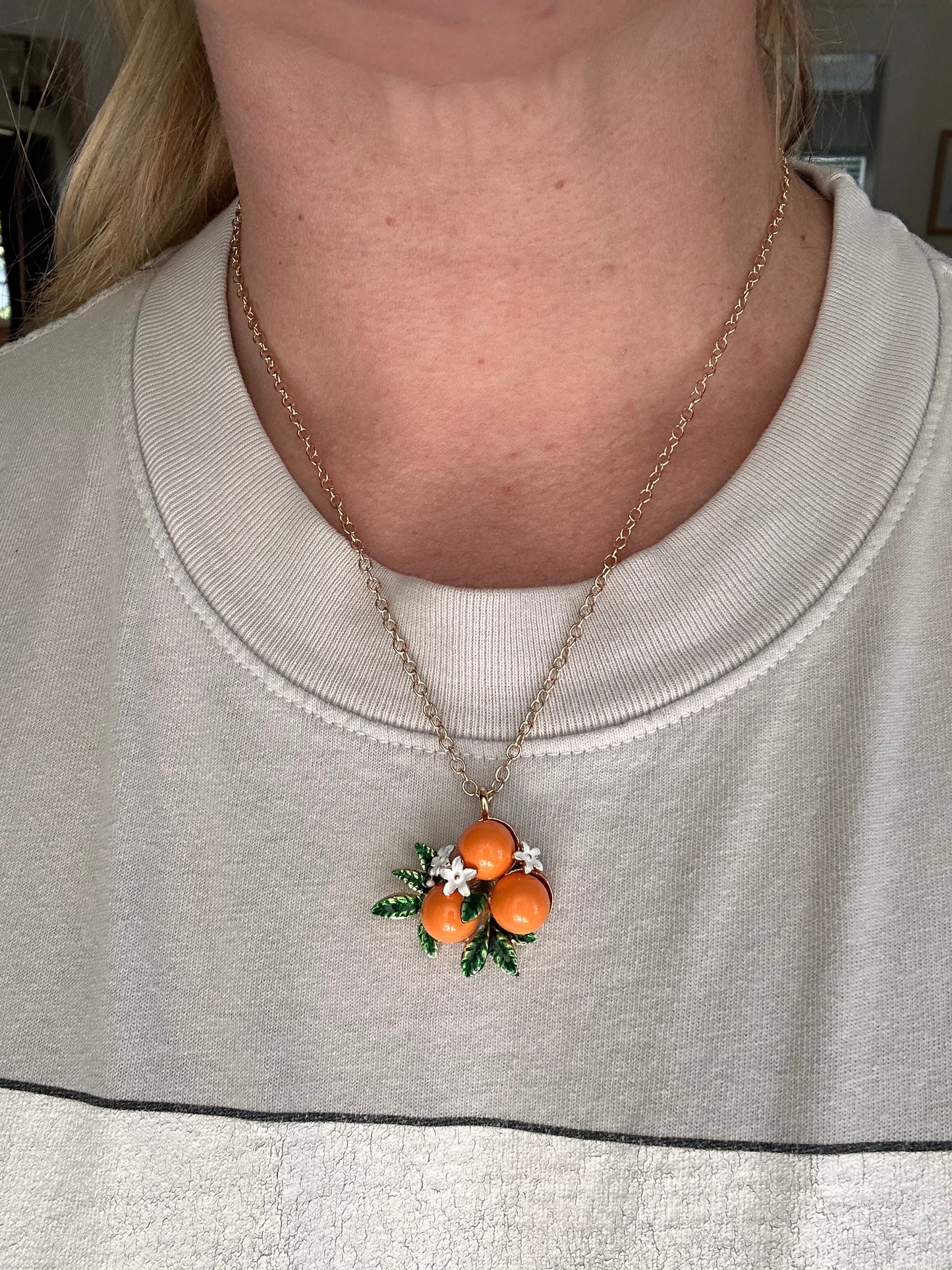 Orange Blossom Enamel Necklace