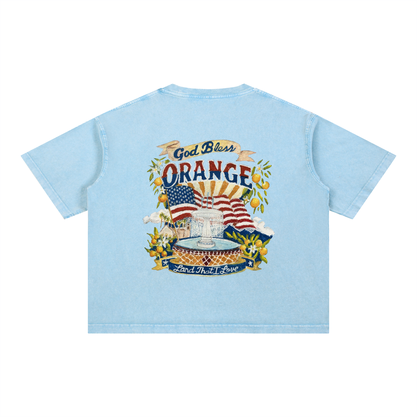 God Bless Orange Mineral Wash Boxy Tee