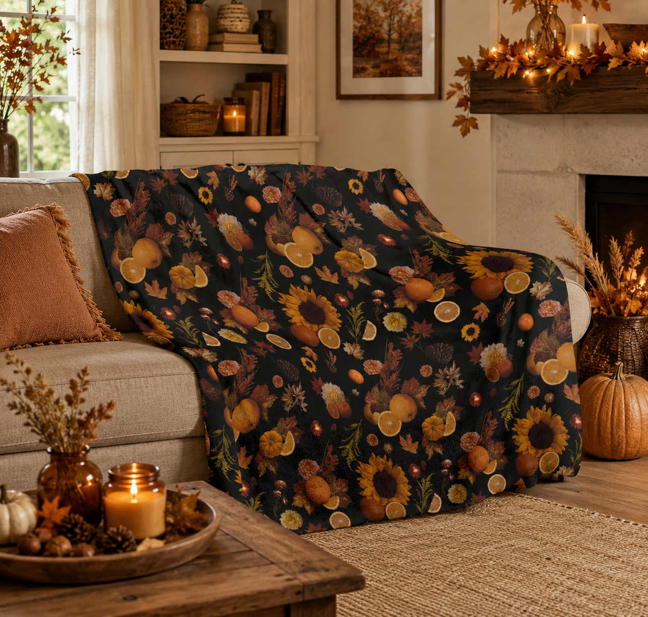 Orange Harvest Fleece Blanket