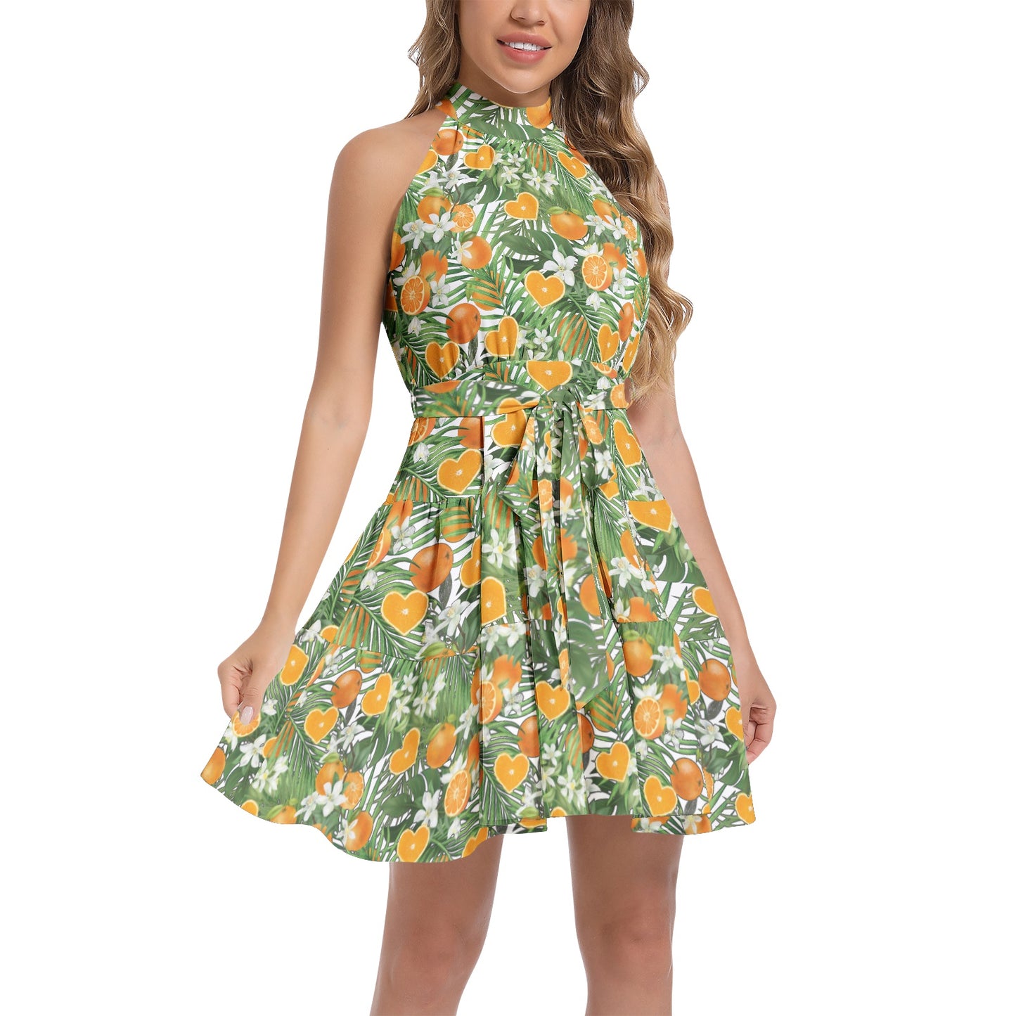 Love Orange Ruffle Hem Belted Halter Dress - 50% profits donated to Love Orange
