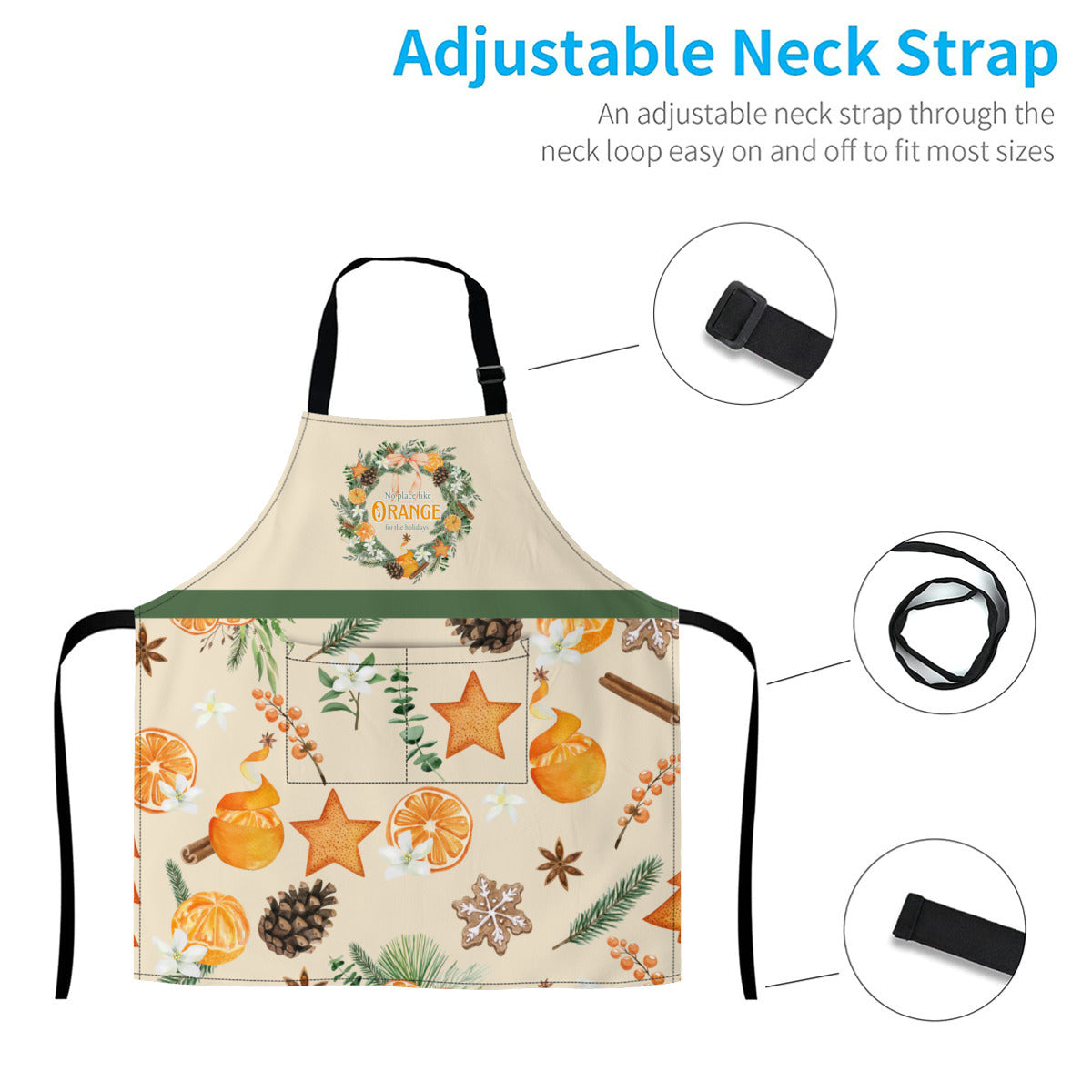 Orange for the Holidays Christmas Apron with Hunter Green Stripe