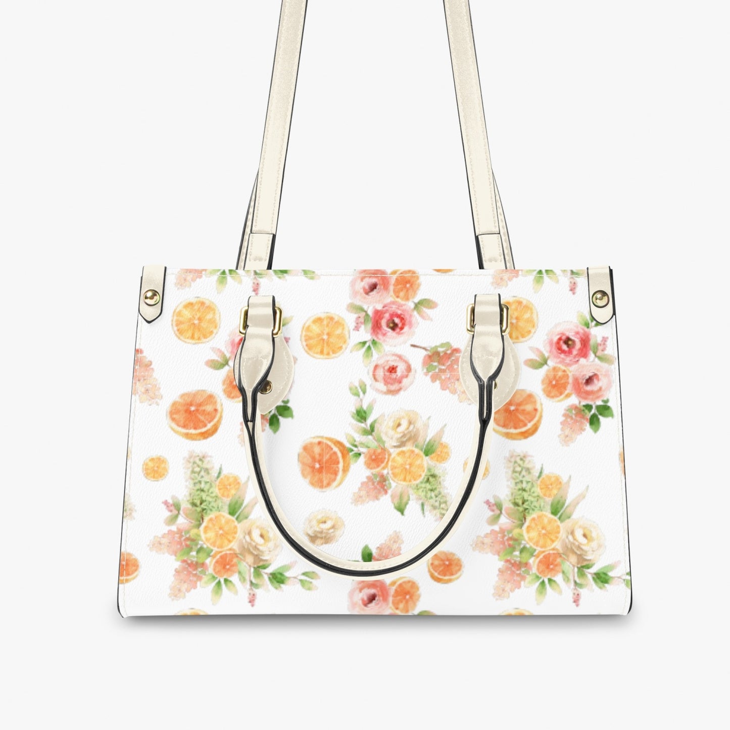 Orange Floral Women's Tote Purse - White