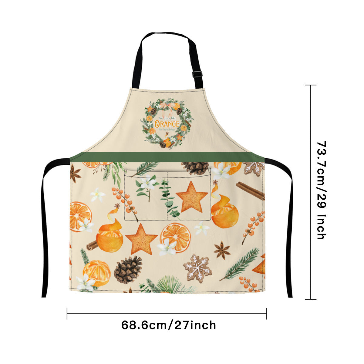 Orange for the Holidays Christmas Apron with Hunter Green Stripe