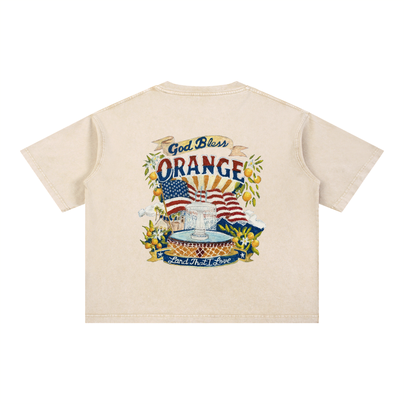God Bless Orange Mineral Wash Boxy Tee