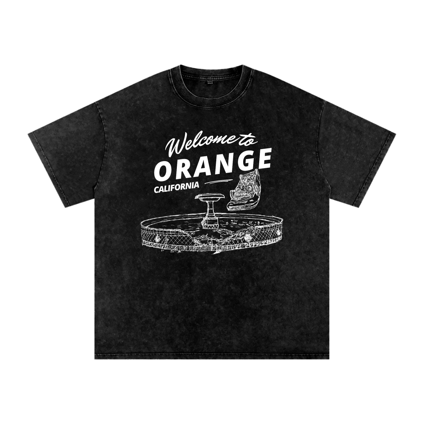 "Welcome to Orange" Fountain Crash Snow Washed Oversized Cotton T-Shirt