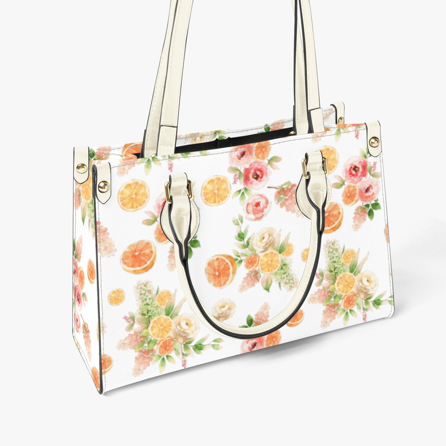 Orange Floral Women's Tote Purse - White