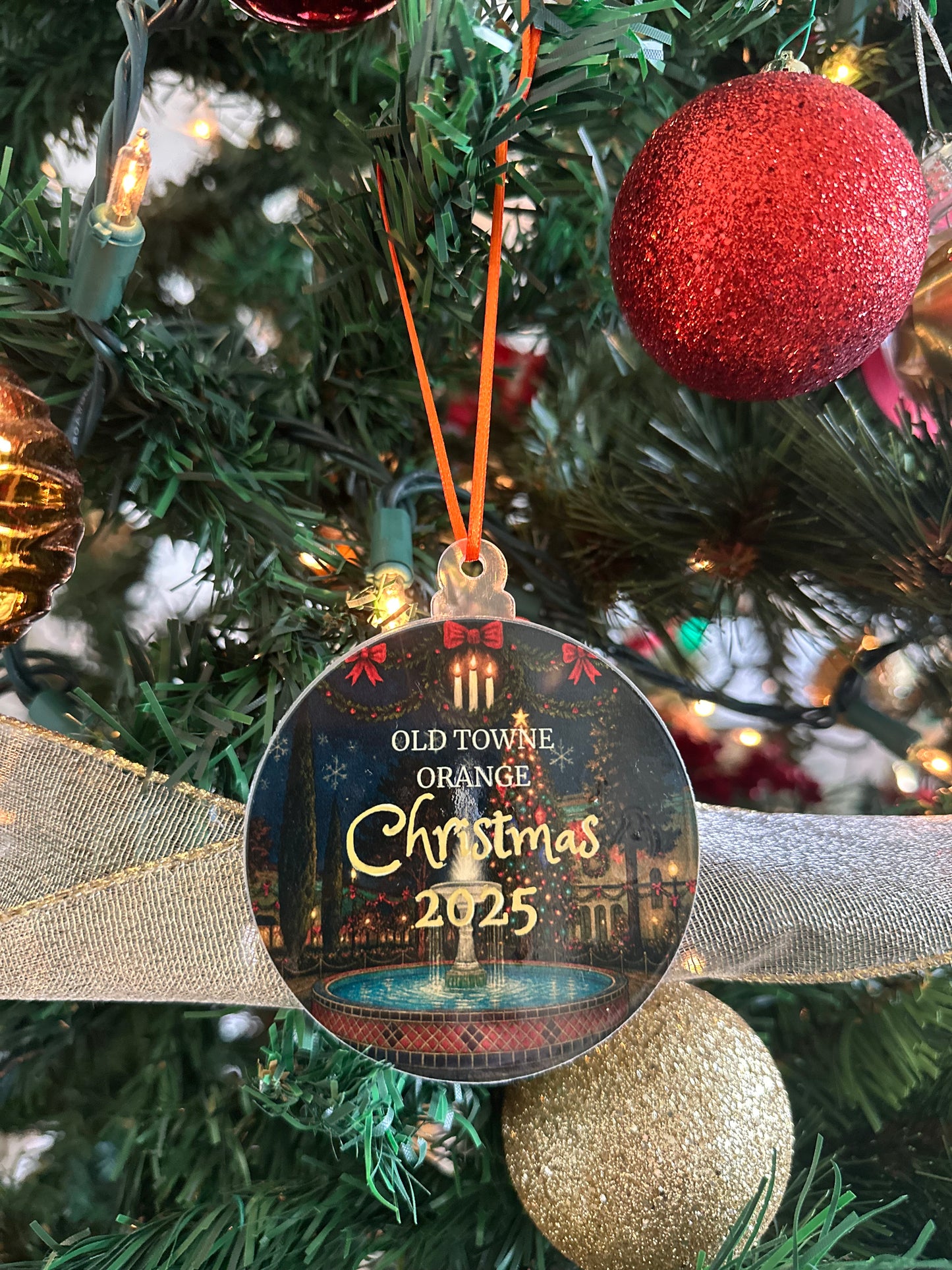 Old Towne Orange Christmas 2025 Ornament – Plaza Fountain & Tree Lighting Keepsake