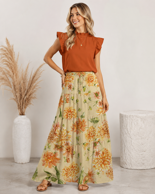 Golden Dahlia Tiered Maxi Skirt