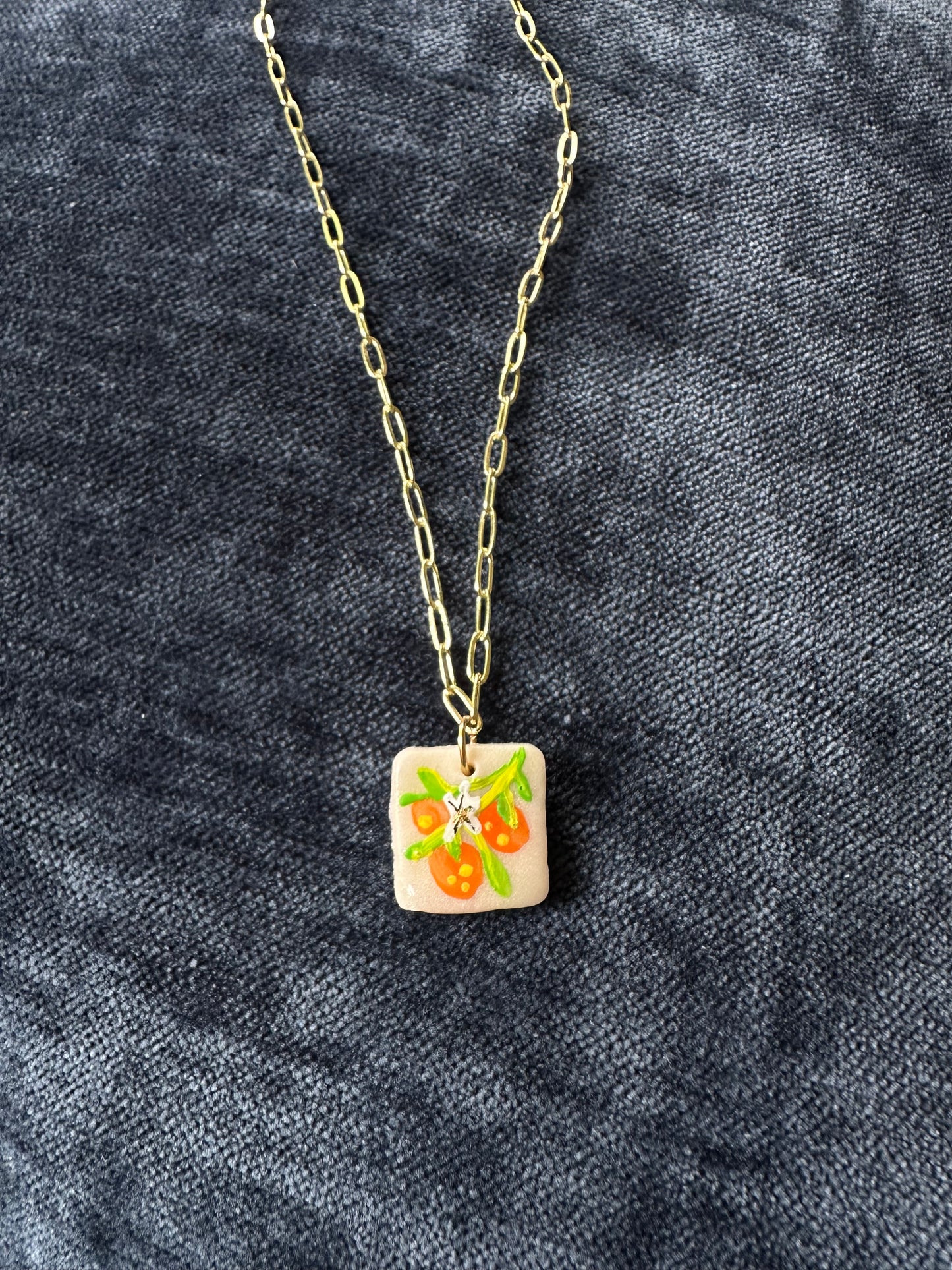 Hand painted Square Orange Blossom Necklace