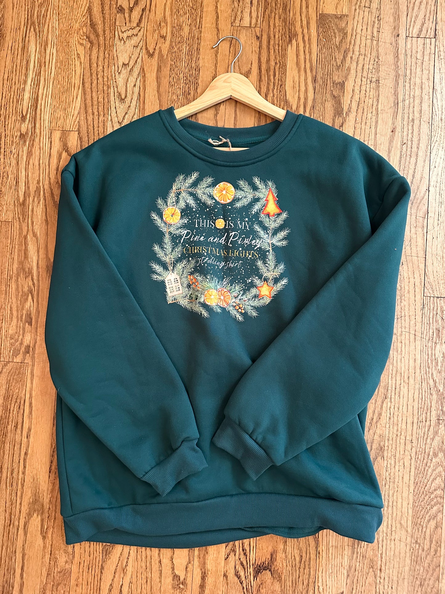Pine and Pixley Christmas Lights Green Sweatshirt
