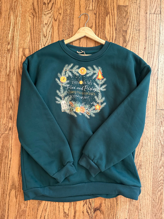 Pine and Pixley Christmas Lights Green Sweatshirt