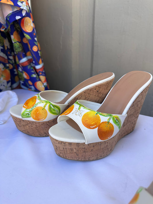 Hand-Painted Orange Blossom Wedges – Size 9 (Limited Edition) 🍊✨