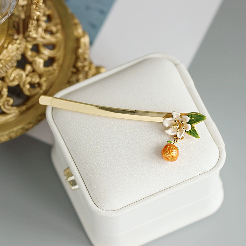 Vintage Orange Hand-Painted Enamel Barrette