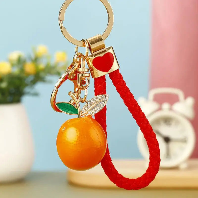 Creative Fruit Series Imitation Orange Keychains Men Car Key Rhinestone Pendant Small Gift for Women Cute Bag Pendant Jewellery