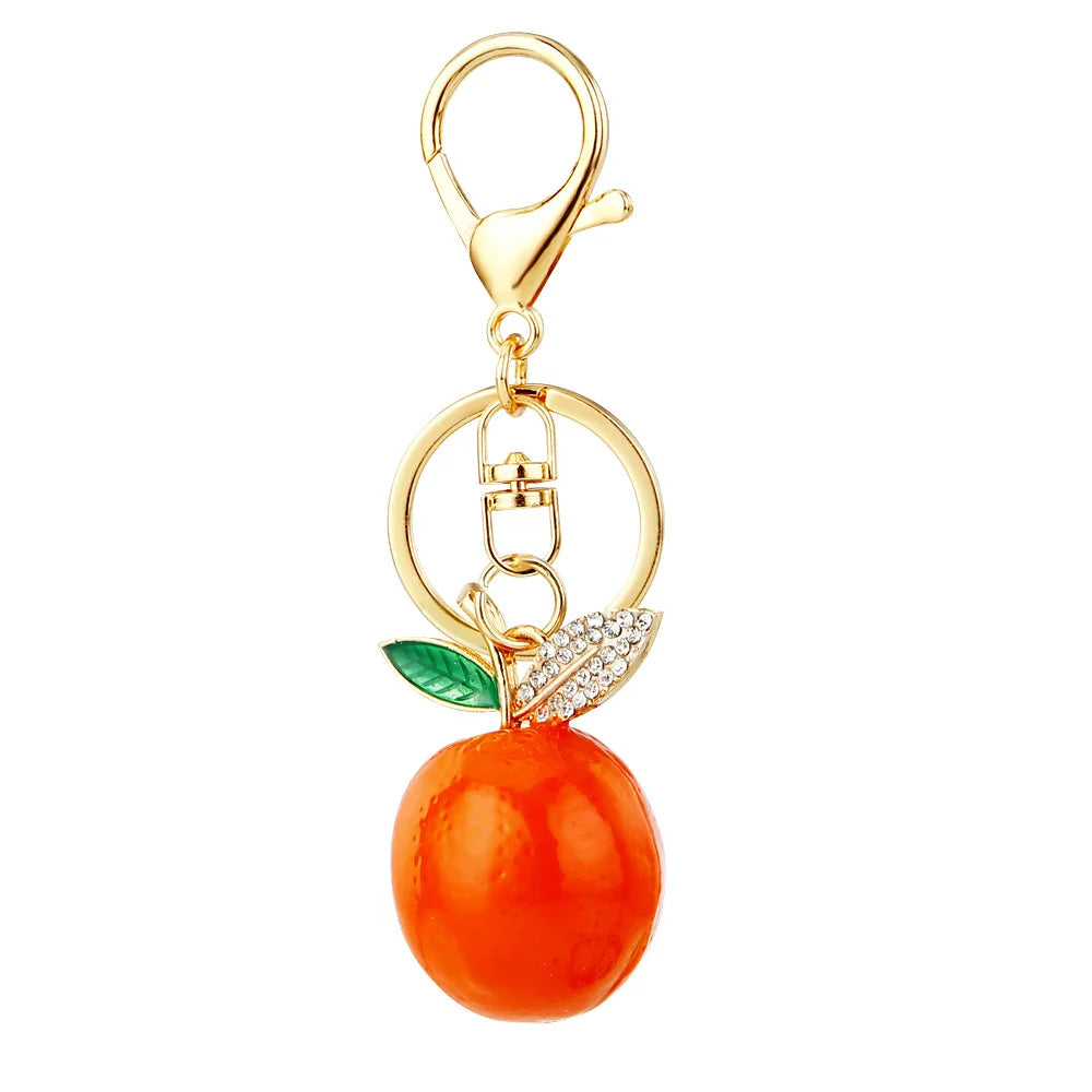 Creative Fruit Series Imitation Orange Keychains Men Car Key Rhinestone Pendant Small Gift for Women Cute Bag Pendant Jewellery