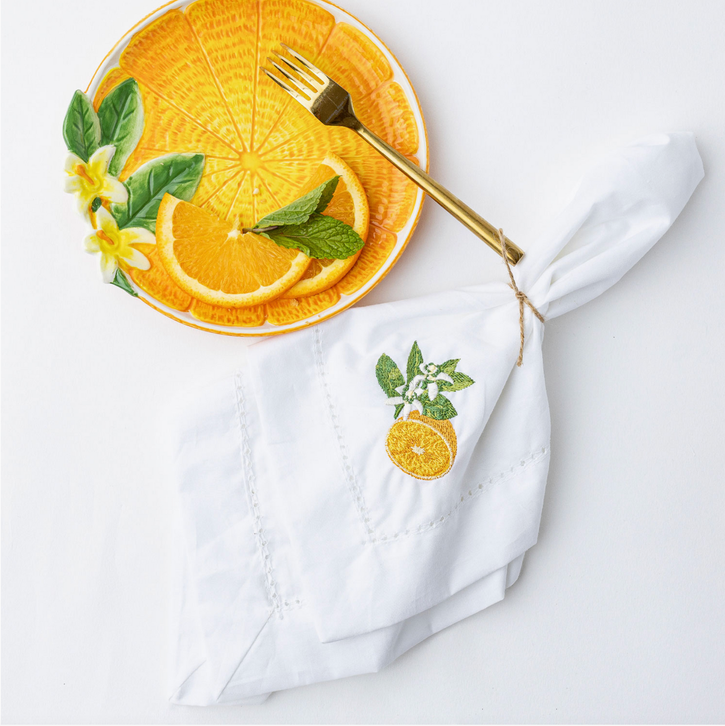 Orange Blossom Embroidered Dinner Napkin