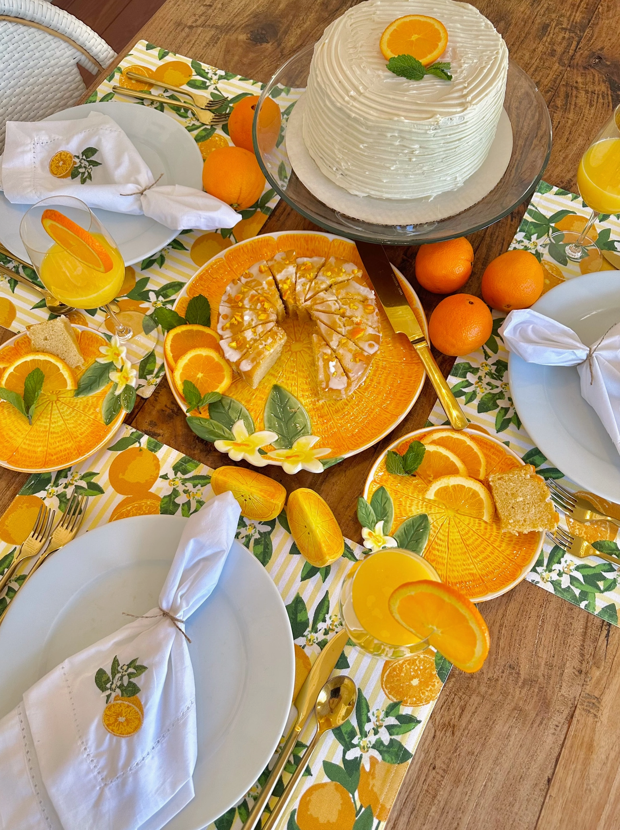Orange Blossom Embroidered Dinner Napkin