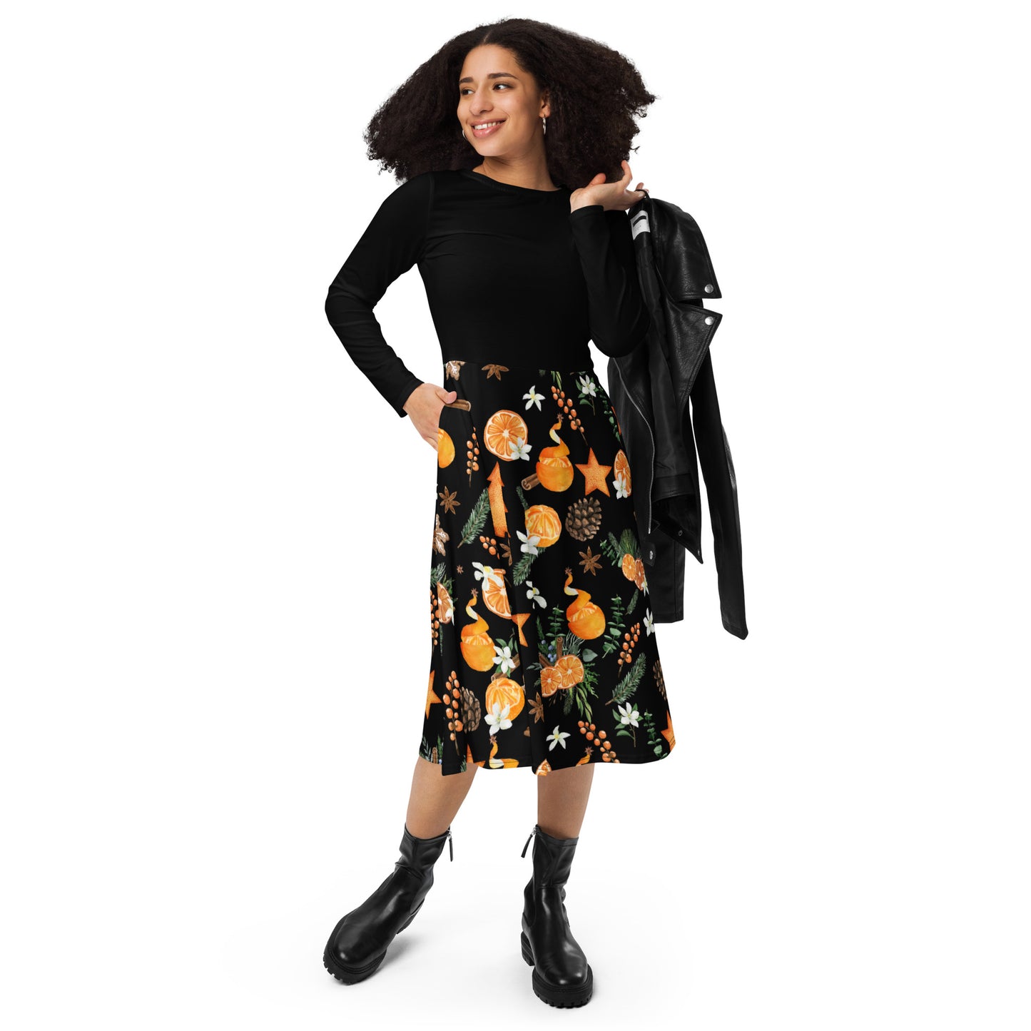 Orange Christmas Spice Black Dress