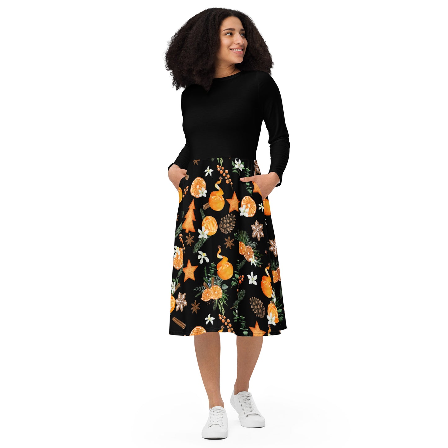 Orange Christmas Spice Black Dress