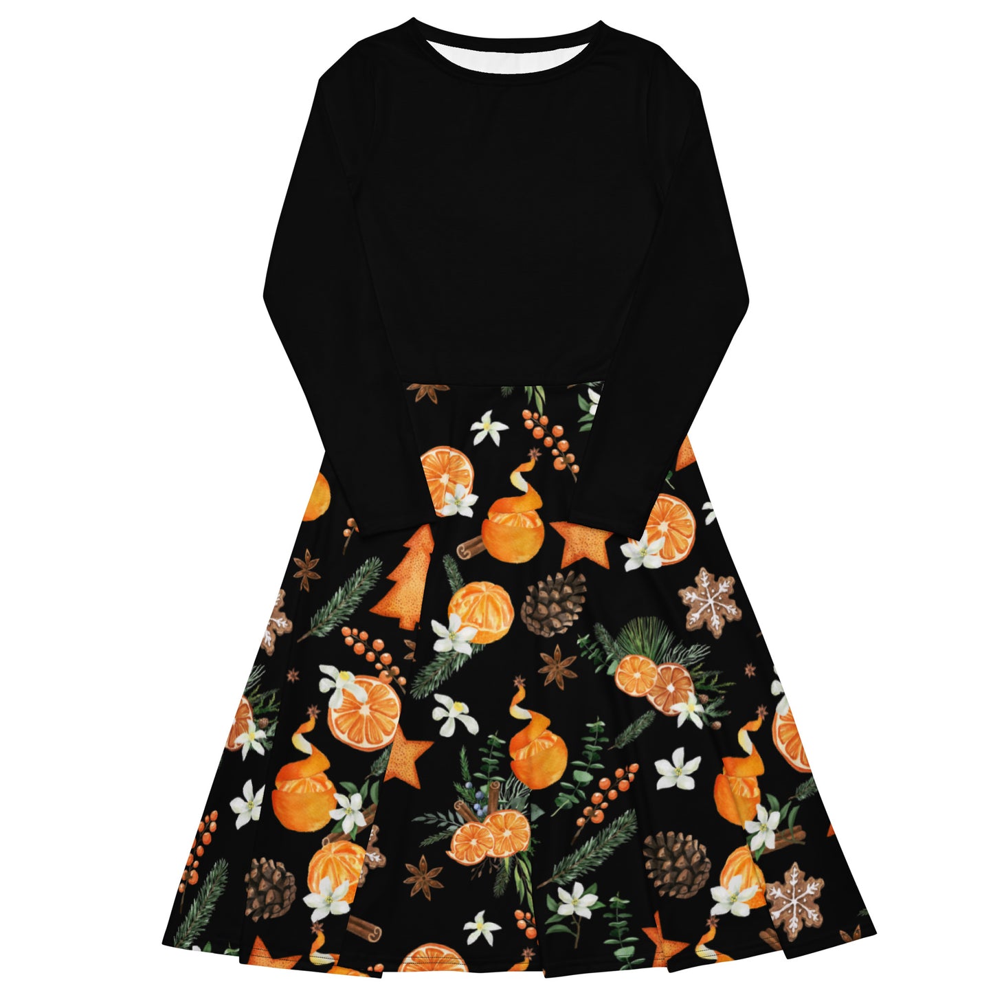 Orange Christmas Spice Black Dress